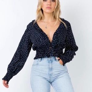 Princess Polly Navy Polka Dot Long Sleeve